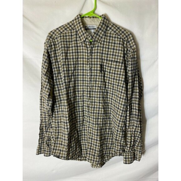 COLUMBIA MENS SIZE MEDIUM M BROWN PLAID BUTTON UP SHIRT LONG SLEEVE - Picture 1 of 2